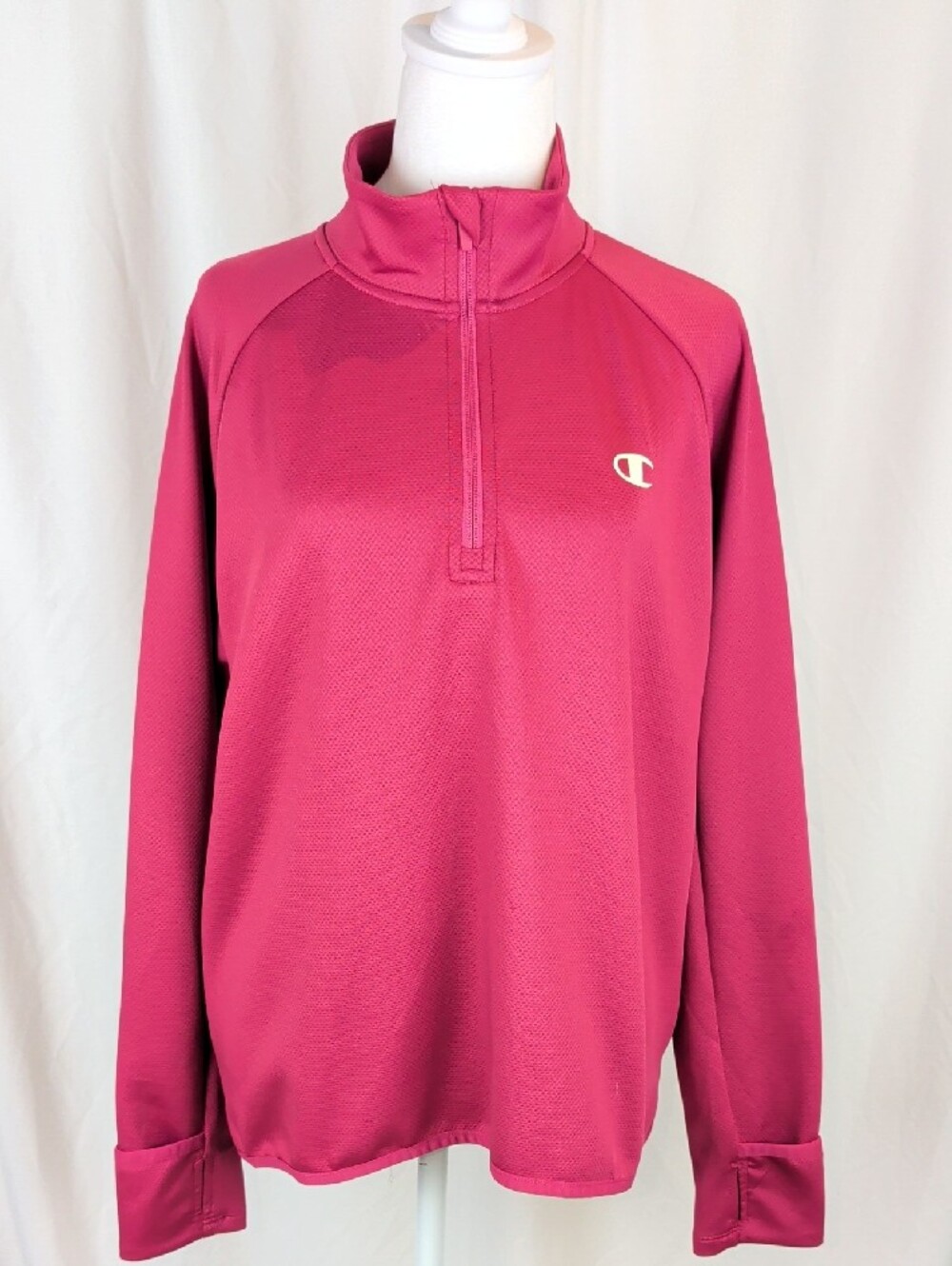 Champion Fuchsia Pink Half-Zip Athletic Running Pullover Top Side Pocket - L